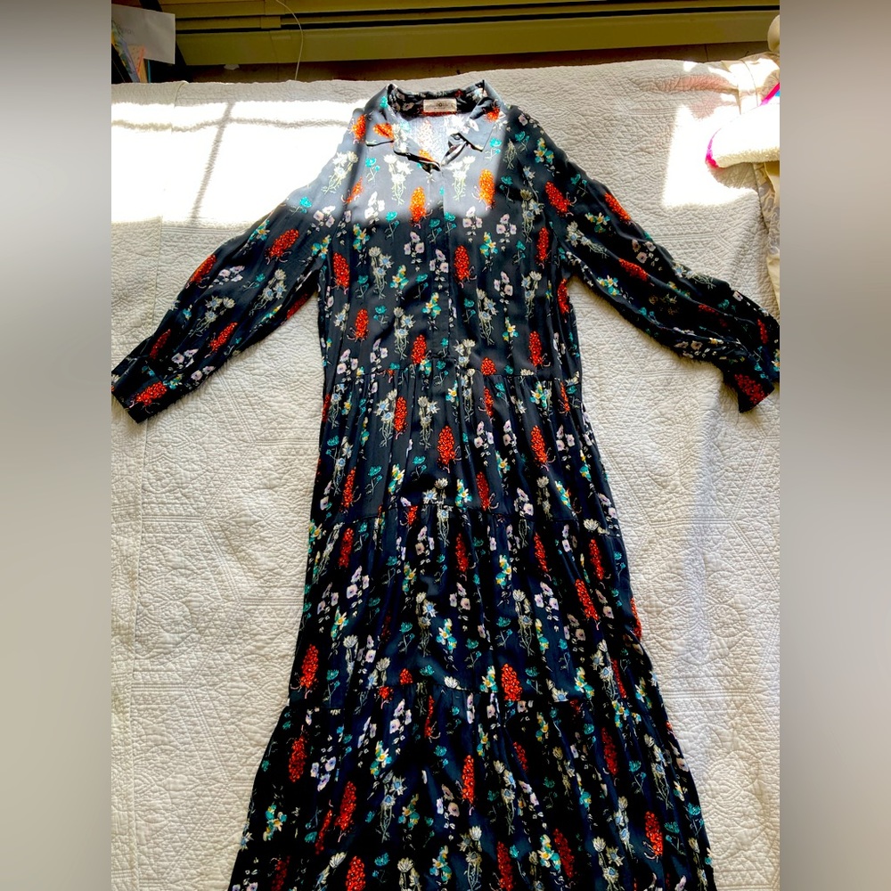 Natural Life Floral Print Long Sleeve Midi Dress in Size L